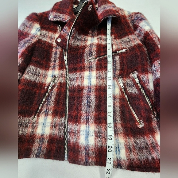 Slate & Stone Women's Plaid Red/White Wool-Blend Textured Biker Jacket, sz SM - Picture 8 of 15